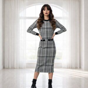 2 for $15 Shein SXY Black And White Plaid Dress Long Sleeve Gold Button XS